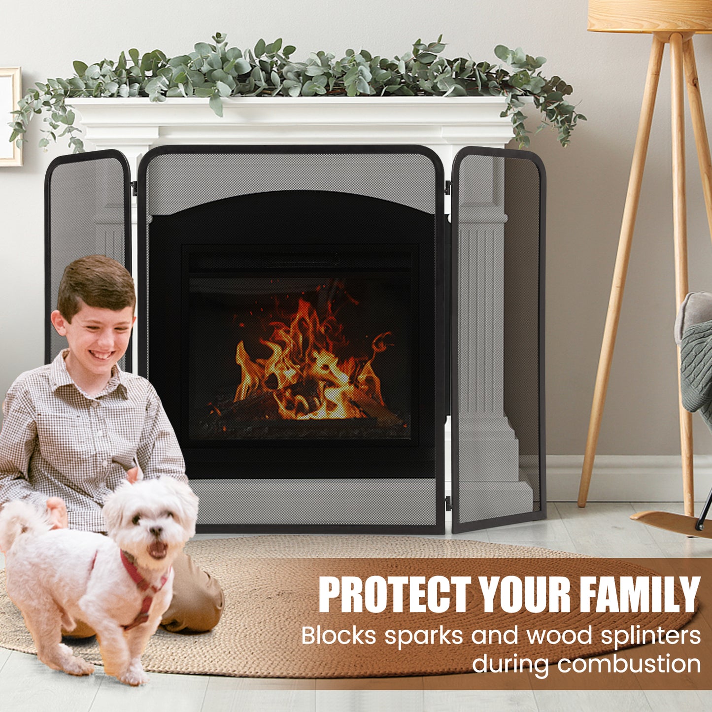 3-Panel Fireplace Screen with Flexible Hinges and Heavy-duty Metal Frame