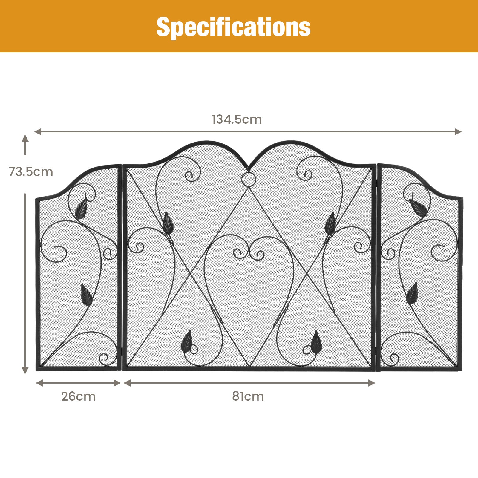 3 Panel Fireplace Screen with Flexible Hinges for Living Room Bedroom