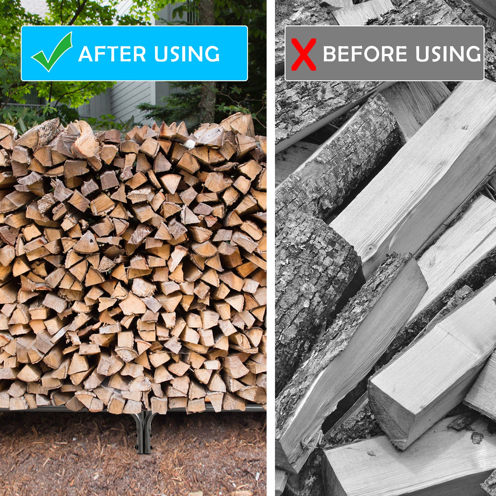 Firewood Storage Log Rack with Waterproof PVC Cover-8FT