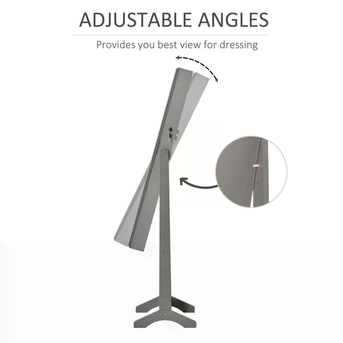 HOMCOM Jewellery Cabinet with Full-Length Mirror, Mirror Armoire, Lockable Jewellery Organiser for Bedroom Dressing Room, Grey