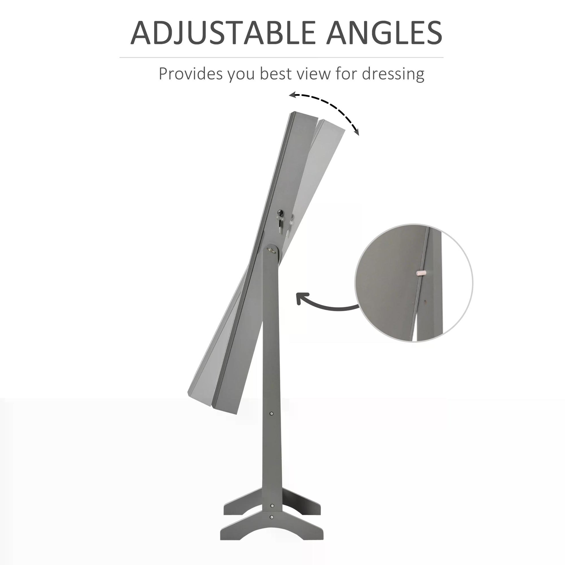 HOMCOM Jewellery Cabinet with Full-Length Mirror, Mirror Armoire, Lockable Jewellery Organiser for Bedroom Dressing Room, Grey