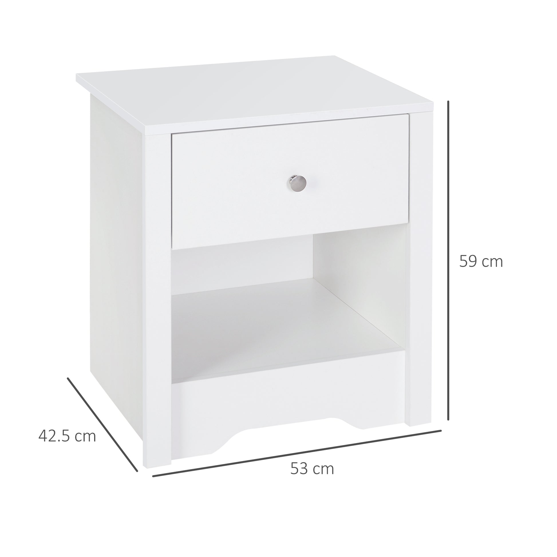 HOMCOM Modern Bedside Table, Nightstand with Drawer Shelf, End Table for Living room, Bedroom, Set of 2, White