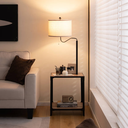 Floor Lamp with End Table and USB Charging Ports with Rotatable Lamp Arm