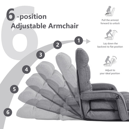 Adjustable Folding Floor Lazy Chair with Pillow-Grey