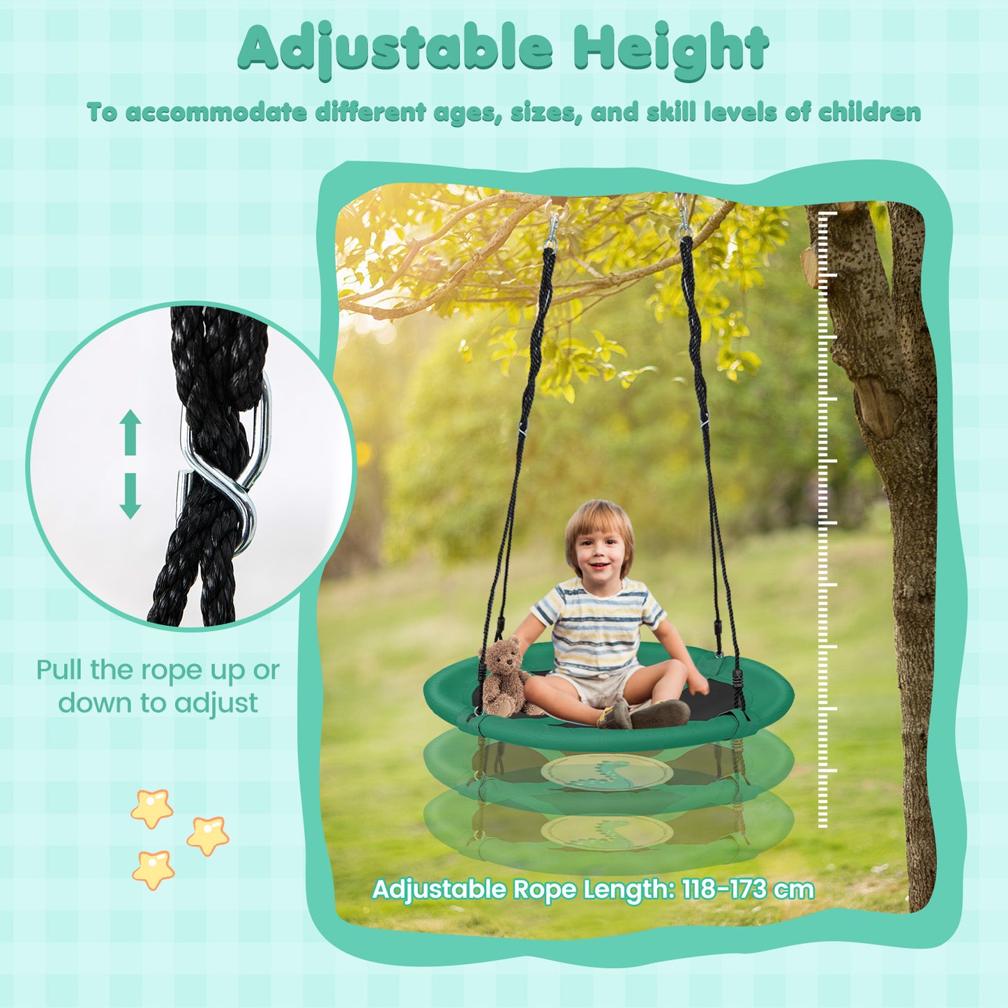 100cm Round Saucer Tree Swing with Adjustable Ropes-Green