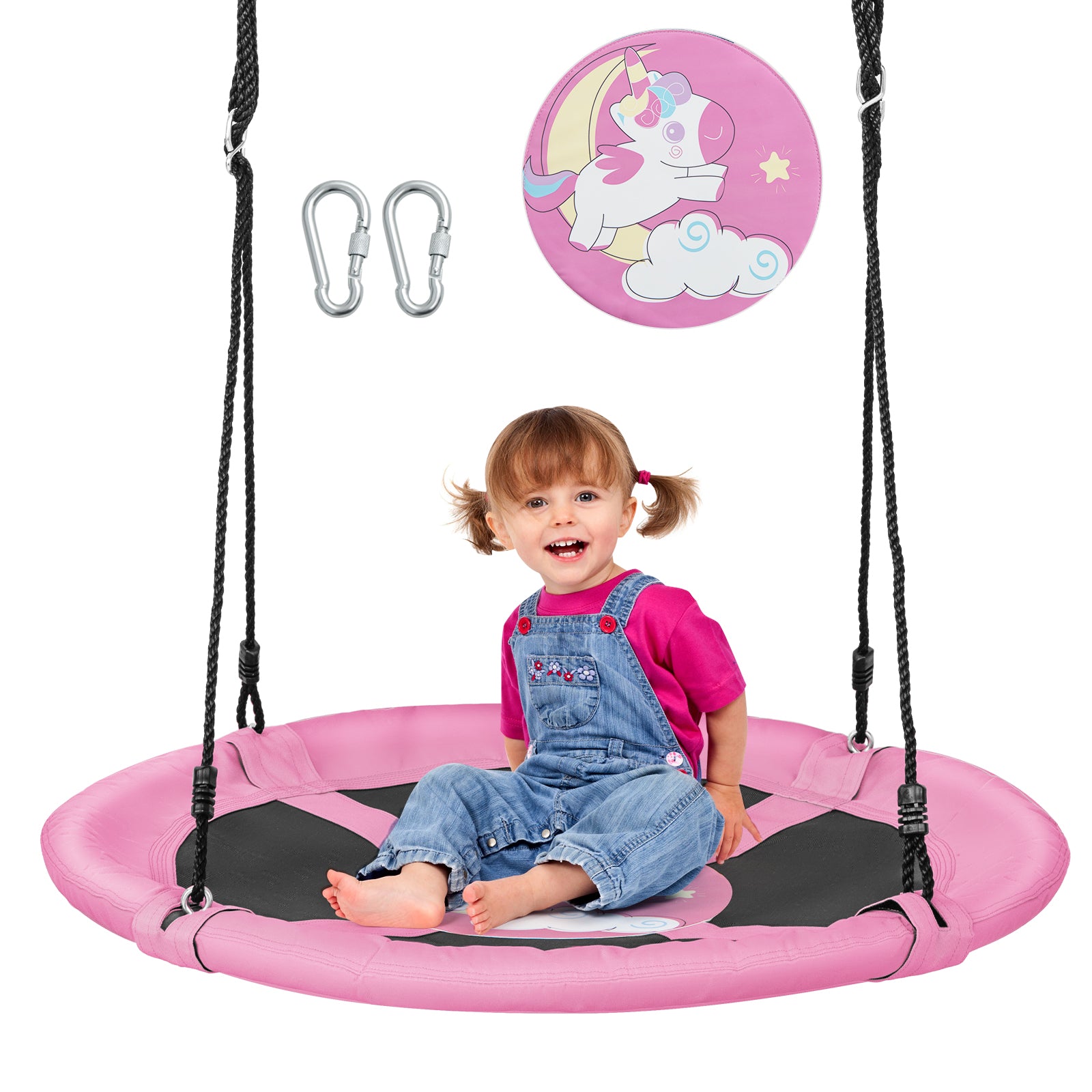 100cm Round Saucer Tree Swing with Adjustable Ropes-Pink – GardenArch