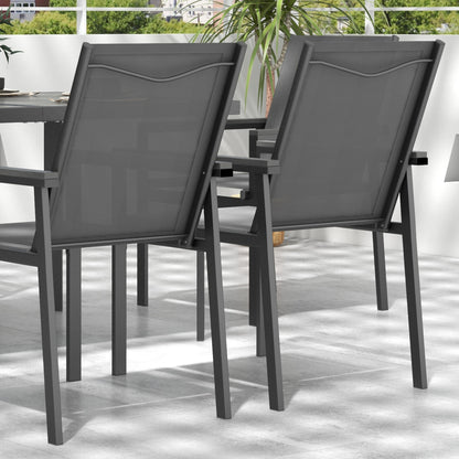 Outsunny Seven-Piece Metal Dining Set, with Glass-Top Table - Grey