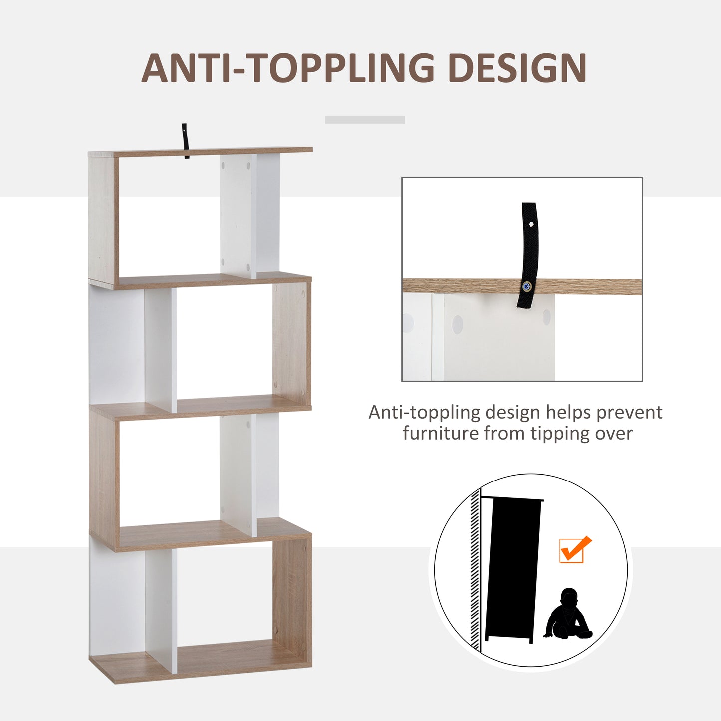 HOMCOM Particle Board 4-tier Storage Display Shelving Bookcase Unit Divider S Shape design Divider Unit