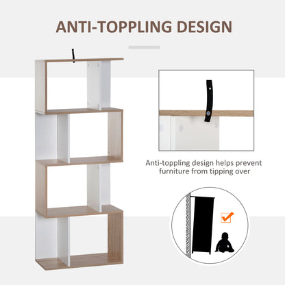 HOMCOM Particle Board 4-tier Storage Display Shelving Bookcase Unit Divider S Shape design Divider Unit