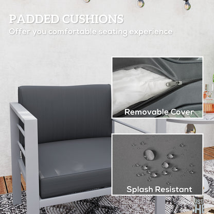 Outsunny Garden Sofa, All-Weather Garden Single Sofa with Removable Cushions, Metal Frame Outdoor Furniture for Balcony, Charcoal Grey
