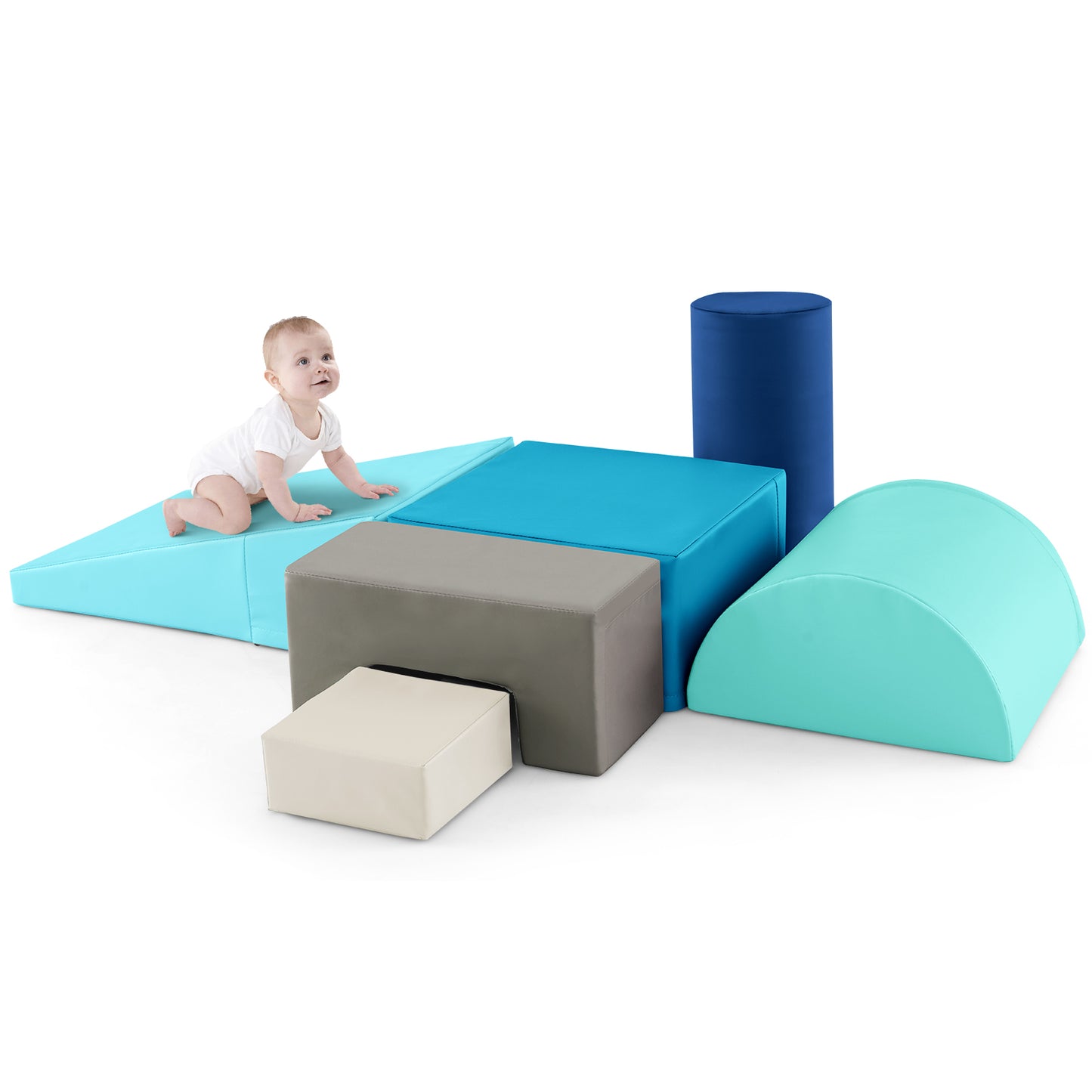 Foam Climbing Blocks with PU Cover for Toddlers 1-3-Blue