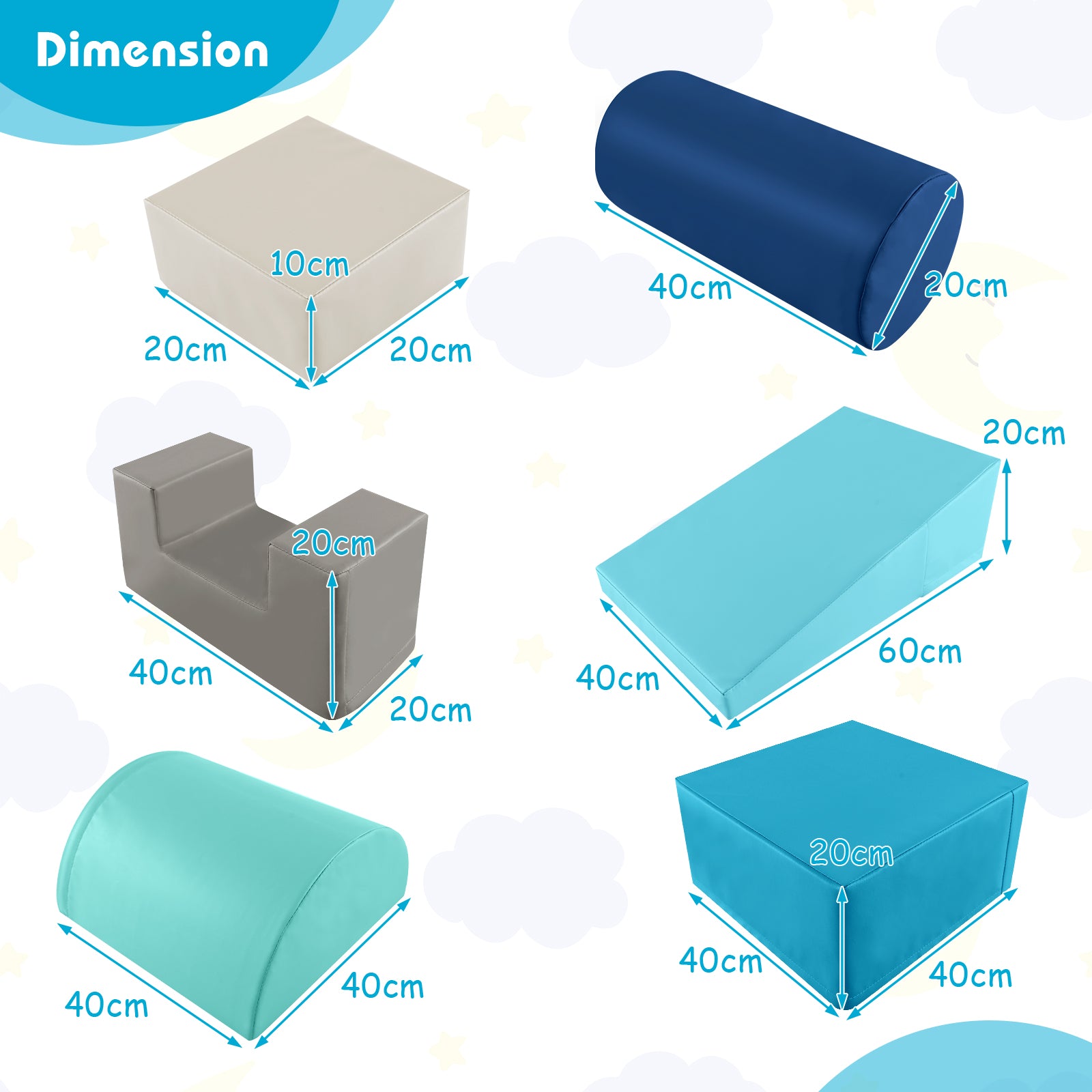 Foam Climbing Blocks with PU Cover for Toddlers 1-3-Blue