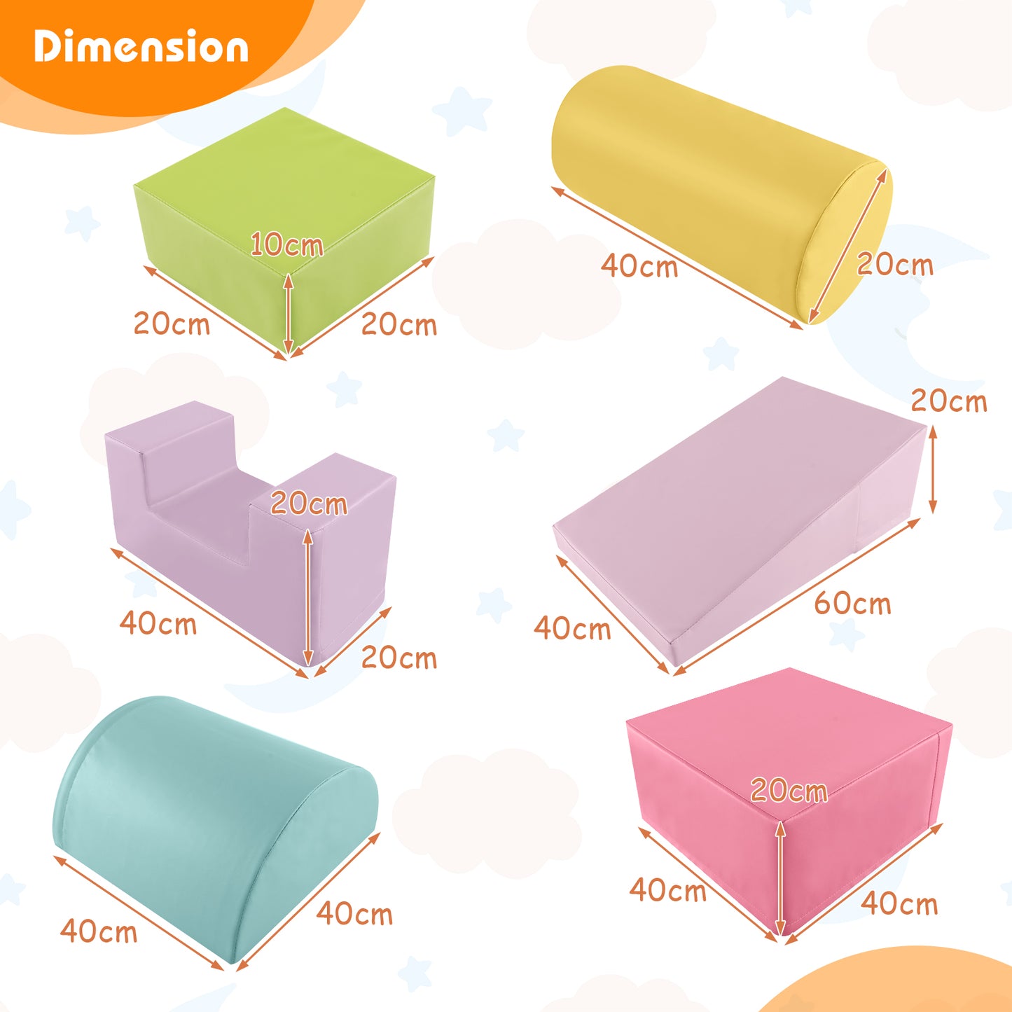 Foam Climbing Blocks with PU Cover for Toddlers 1-3-Multicolor