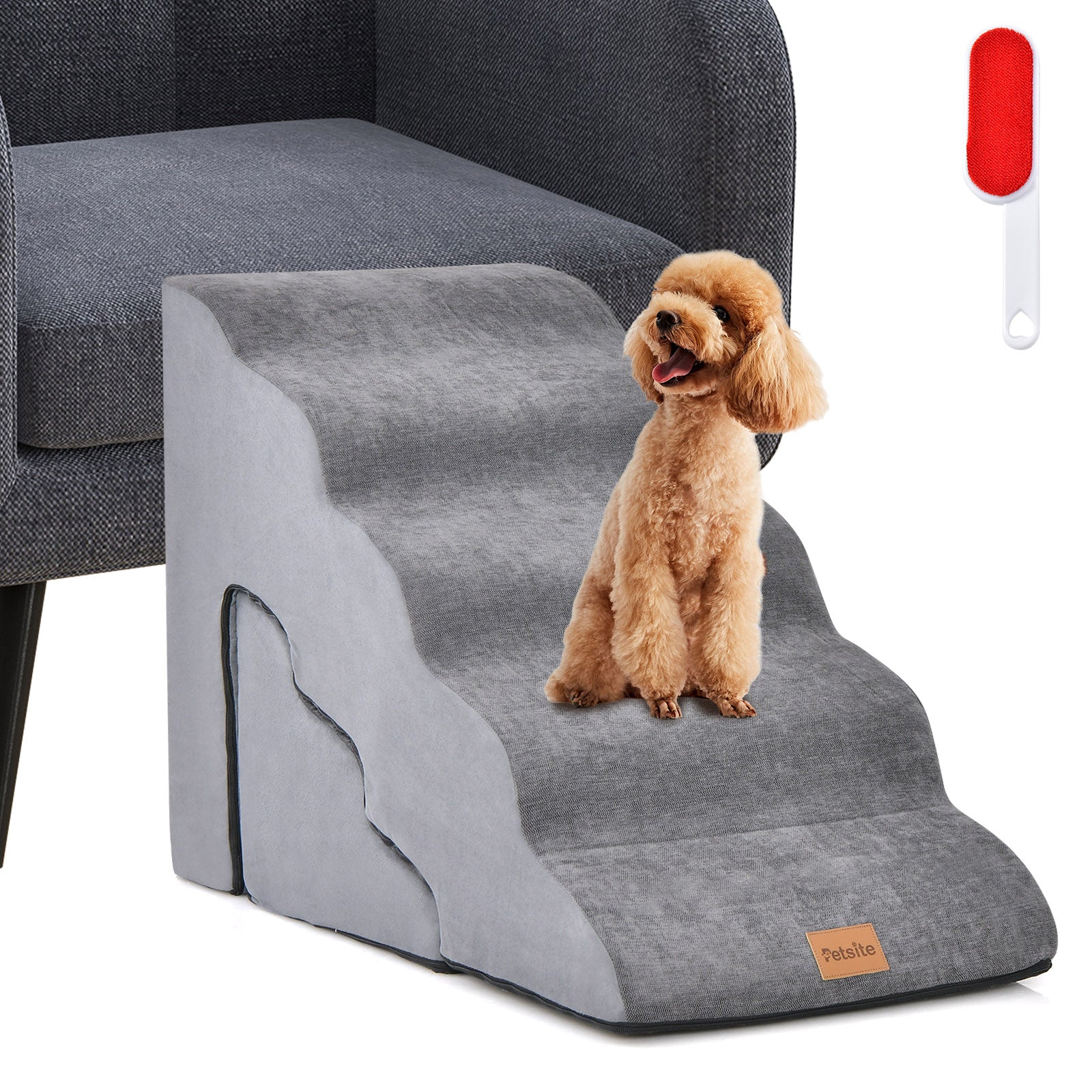 Foam Pet Stairs Set with 5-Tier and 3-Tier Dog Ramps-Grey