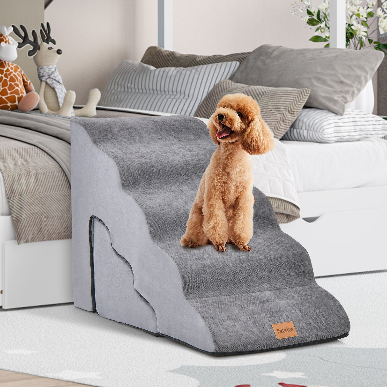 Foam Pet Stairs Set with 5-Tier and 3-Tier Dog Ramps-Grey