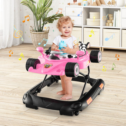 4-in-1 Foldable Baby Walker with Adjustable Height and Detachable Tray-Pink