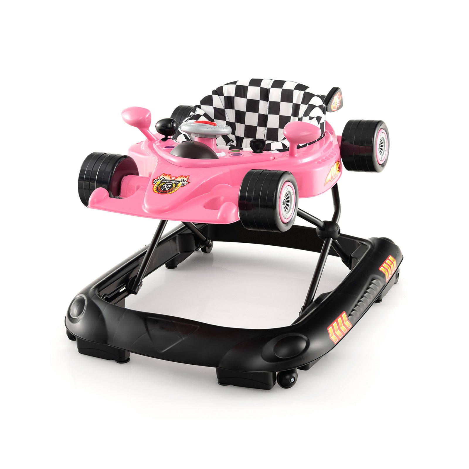 4-in-1 Foldable Baby Walker with Adjustable Height and Detachable Tray-Pink