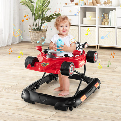 4-in-1 Foldable Baby Walker with Adjustable Height and Detachable Tray-Red