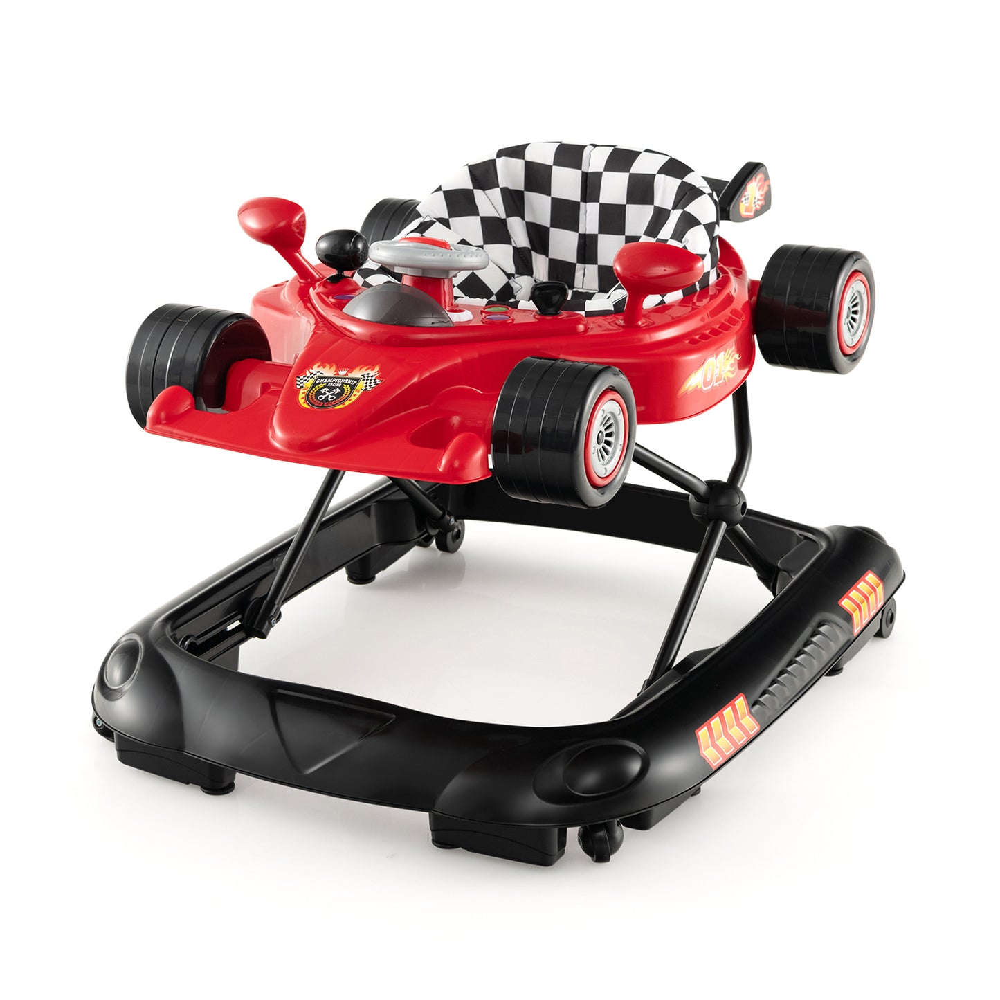 4-in-1 Foldable Baby Walker with Adjustable Height and Detachable Tray-Red