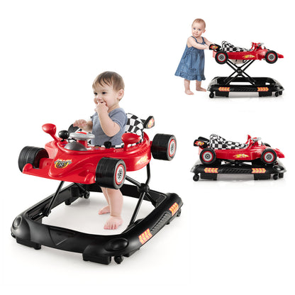 4-in-1 Foldable Baby Walker with Adjustable Height and Detachable Tray-Red