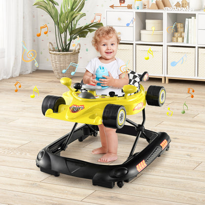 4-in-1 Foldable Baby Walker with Adjustable Height and Detachable Tray-Yellow