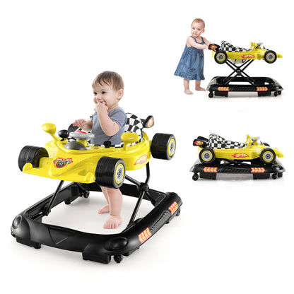 4-in-1 Foldable Baby Walker with Adjustable Height and Detachable Tray-Yellow