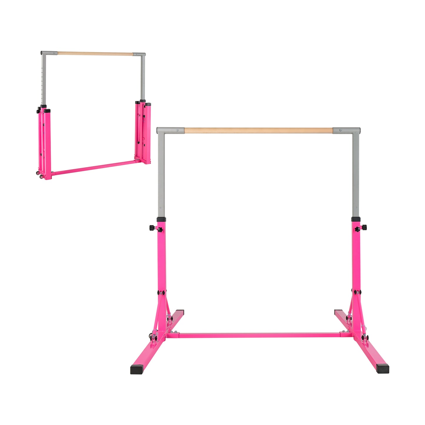 Kids Foldable Gymnastics Bar with 13 Adjustable Height-Pink