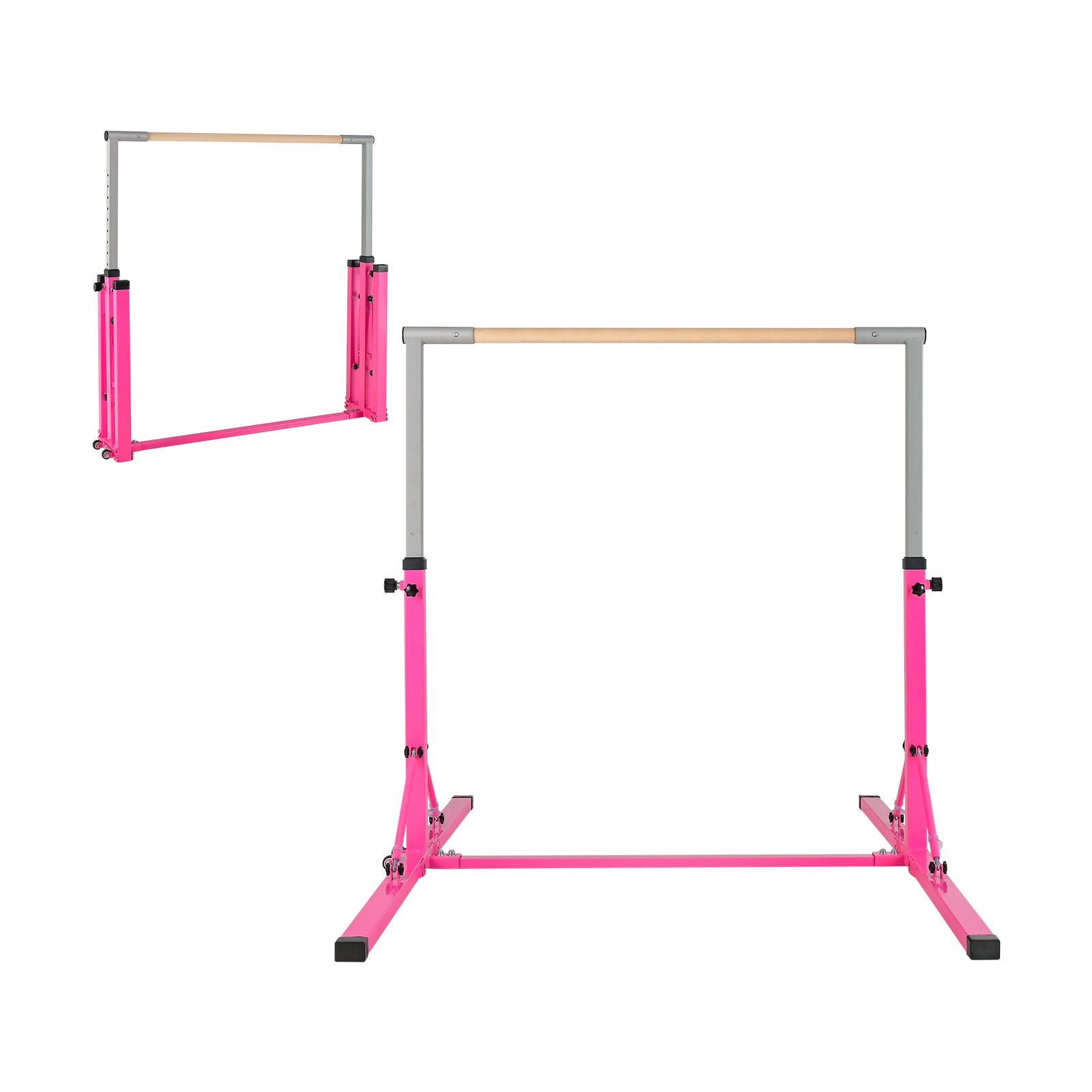 Kids Foldable Gymnastics Bar with 13 Adjustable Height-Pink
