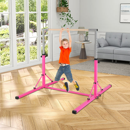 Kids Foldable Gymnastics Bar with 13 Adjustable Height-Pink