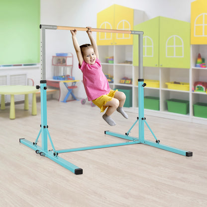 Kids Foldable Gymnastics Bar with 13 Adjustable Height-Green