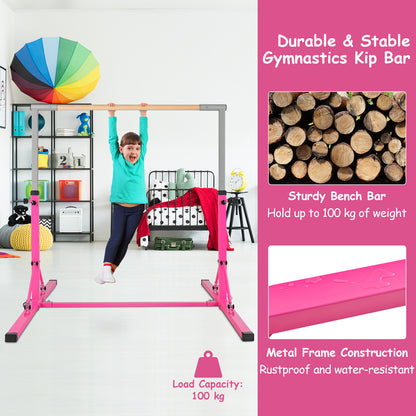 Kids Foldable Gymnastics Bar with 13 Adjustable Height-Pink