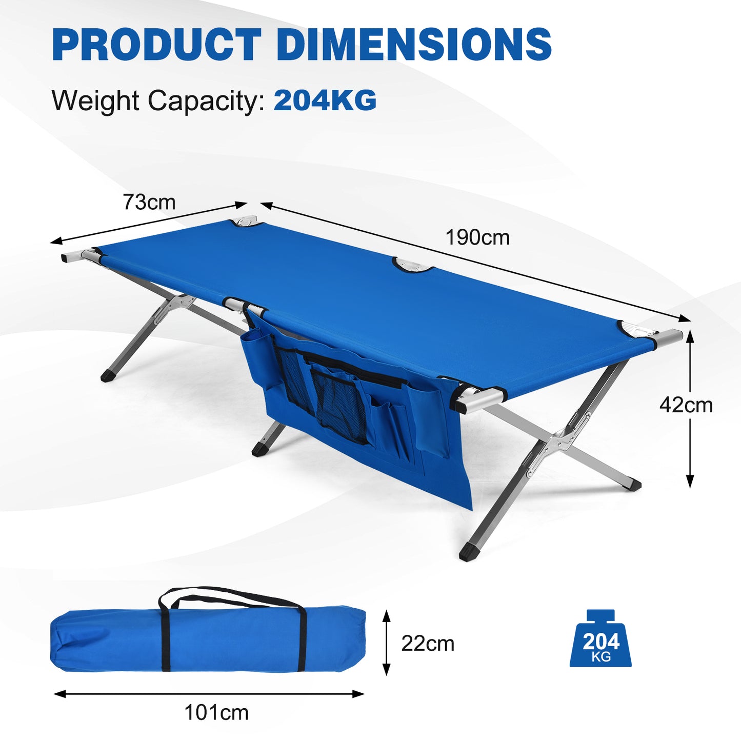 Folding Camping Bed Outdoor Sleeping Cot with Carry Bag for Beach-Blue