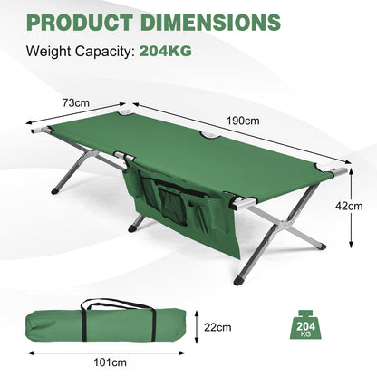 Folding Camping Bed Outdoor Sleeping Cot with Carry Bag for Beach-Green