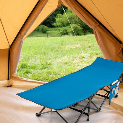 Folding Camping Cot Heavy-duty Sleeping Cot with 3-In-1 Pocket-Blue