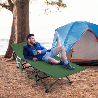 Folding Camping Cot Heavy-duty Sleeping Cot with 3-In-1 Pocket-Green