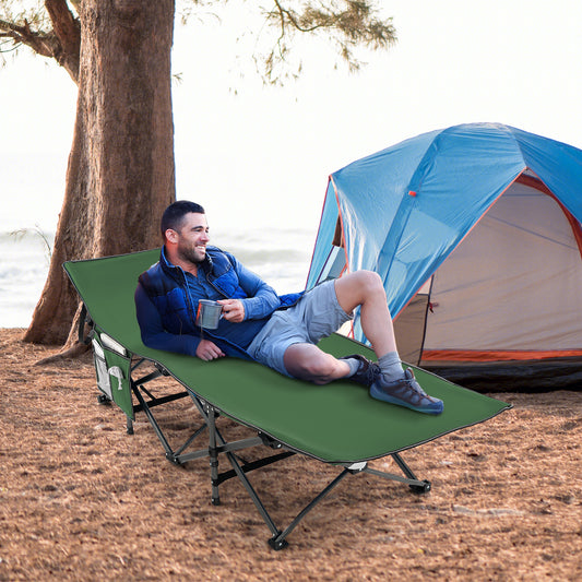 Folding Camping Cot Heavy-duty Sleeping Cot with 3-In-1 Pocket-Green