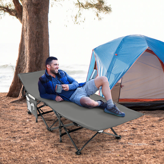 Folding Camping Cot Heavy-duty Sleeping Cot with 3-In-1 Pocket-Grey