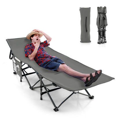 Folding Camping Cot Heavy-duty Sleeping Cot with 3-In-1 Pocket-Grey
