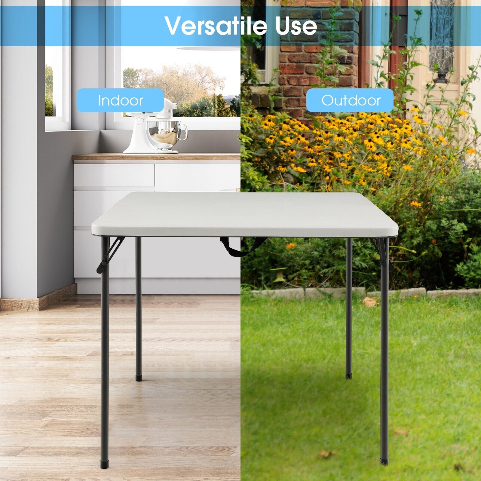 Folding Camping Table with Handle for Indoor Outdoor Use-White