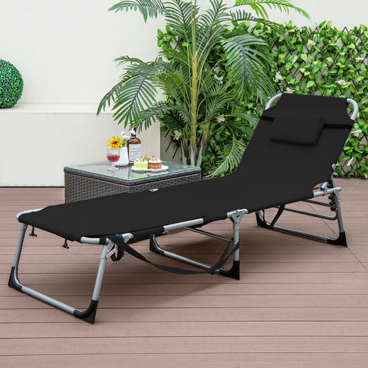 Outdoor 5-position Folding Chaise Lounge Chair with Adjustable Footrest-Black
