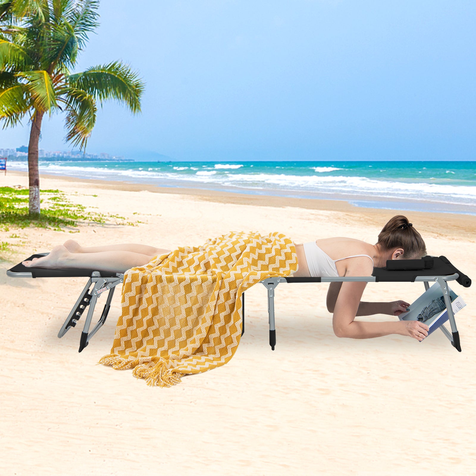 Outdoor 5-position Folding Chaise Lounge Chair with Adjustable Footrest-Black