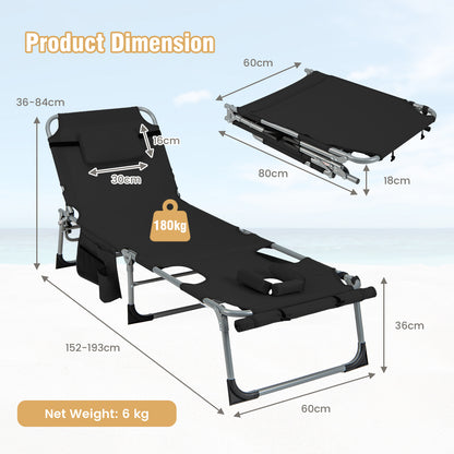 Outdoor 5-position Folding Chaise Lounge Chair with Adjustable Footrest-Black