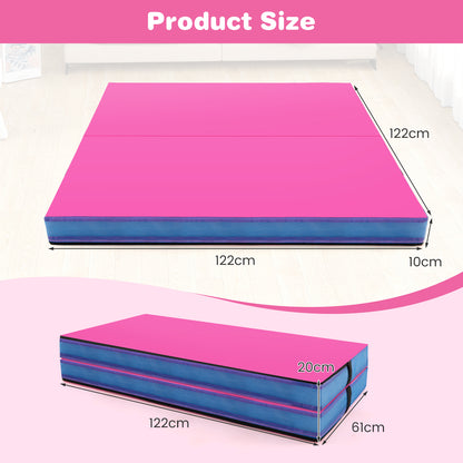 Folding Gymnastic Mat with PU Leather Cover and Carrying Handles-Pink