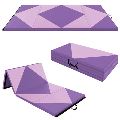 240cm PU Leather Folding Gymnastics Mat-Pink &amp; Purple