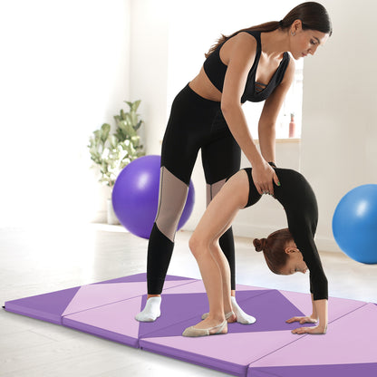 240cm PU Leather Folding Gymnastics Mat-Pink &amp; Purple