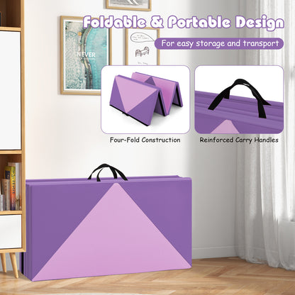 240cm PU Leather Folding Gymnastics Mat-Pink &amp; Purple
