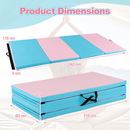 Folding Gymnastics Mat with Carry Handles Hook and Loop Fasteners-Pink &amp;amp; Blue