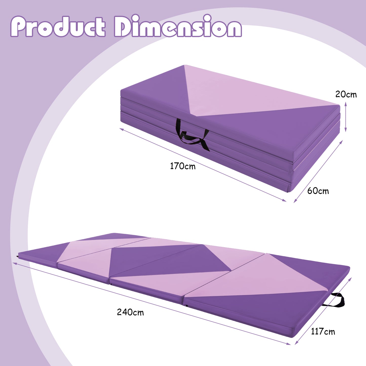240cm PU Leather Folding Gymnastics Mat-Pink &amp; Purple