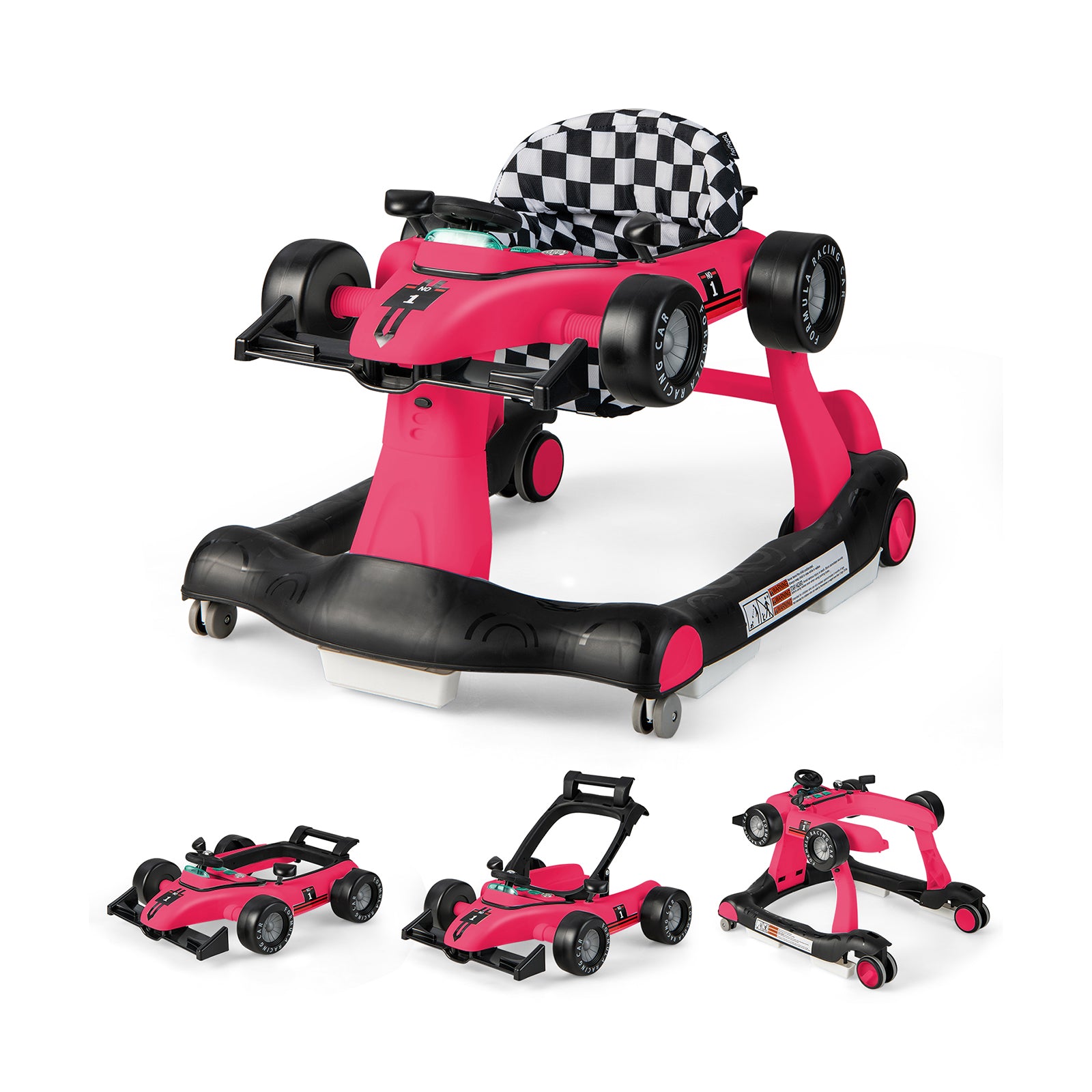 4-in-1 Baby Push Walker with Adjustable Height and Speed-Pink