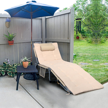 Adjustable Sun Lounger with Soft Mattress and Removable Pillow-Beige